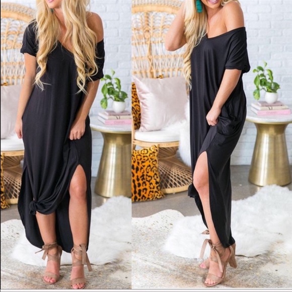 Black Best Selling loose side pockets maxi dress - Picture 6 of 6